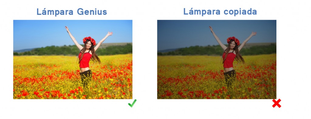 Lámpara Genius & lámpara copiada : diferencia de luminosidad